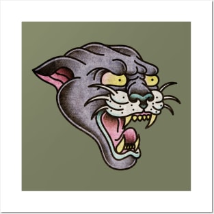 American Traditional Panther Head Posters and Art